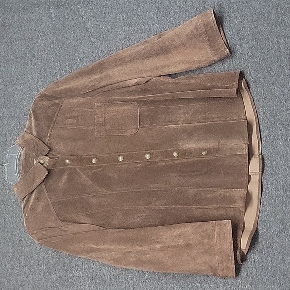 Coldwater Creek Tops - Coldwater Creek Brown Leather Full Snap Front Shirt Women's Size XL Petite